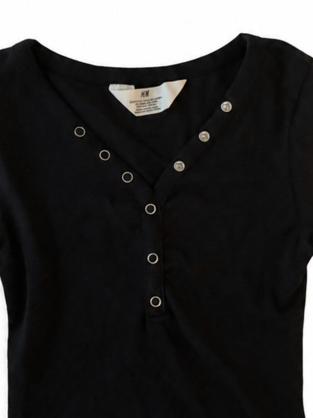 H&M Black Button-Front Short-Sleeve Top Size S